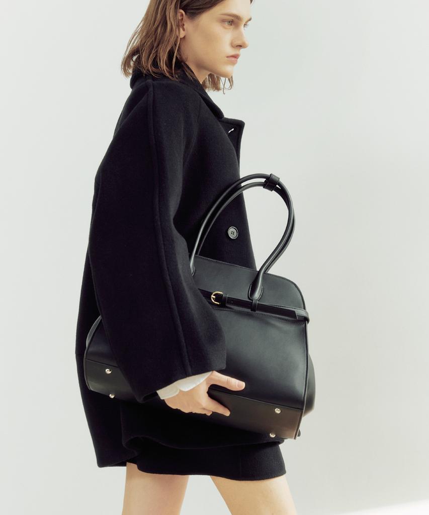Komorebi Museum B03-1 Cow Leather Classic Buckle Libby Tote Bag_Leather Black