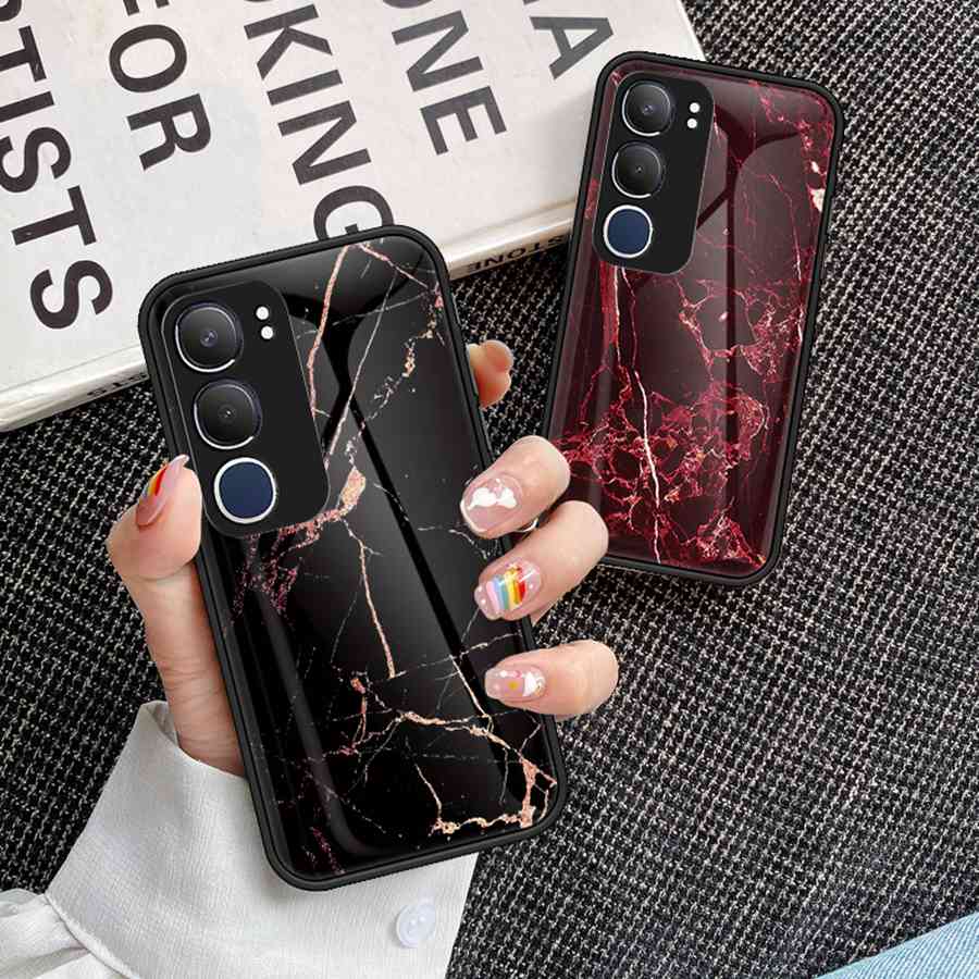 Marbling Tempered Glass Phone Case For Vivo Y72 Y52 5G Y19S Realme 14 6 8 10 Pro Plus 5G 6i C3 C63 C61 C75 C31 OPPO Reno 13 13F A53 A52 A72 A3 Cover