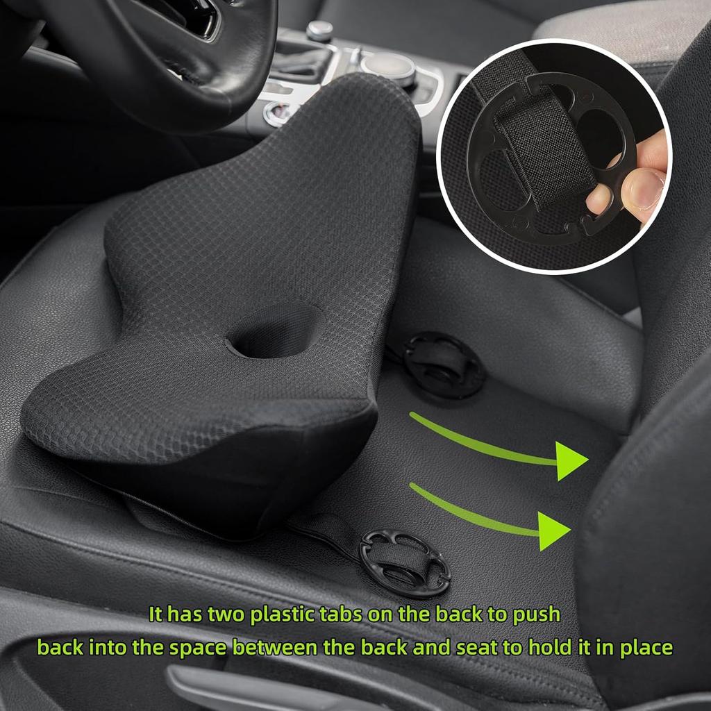 Lumbar Support Pillow for Car, 2 In 1 Memory Foam Lower Back Support Cushion, Fill Bucket Seat and Sciatica Pain Relief Pillow, Back Support Pillow
