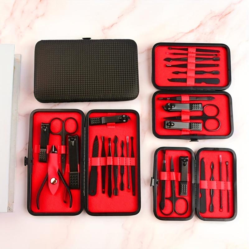 Stainless Steel Nail Clipper Cutter Trimmer Earpick Grooming Kit Manicure Pedicure Scissor Tweezer Nail Tools Set With Black Travel Case