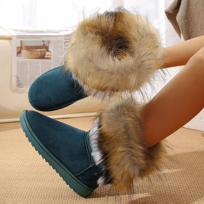Large Size Snow Boots Women's Shoes Winter New Flat-bottomed Fluffy Shoes Fleece Warm Cotton Boots