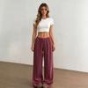 Women Solid Textured Wide Leg Pants Elastic Drawstring High Waist Casual Long Trousers Summer Loose Palazzo Pants
