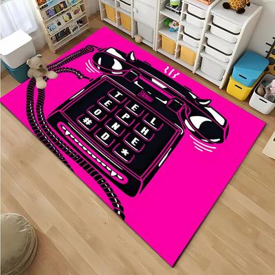 3D HD Druck Retro Telefon Teppich für Wohnzimmer Cartoon Kinderzimmer Sofa Fußmatte Boden Tapete Anti-Rutsch-Matte Dekor Teppiche