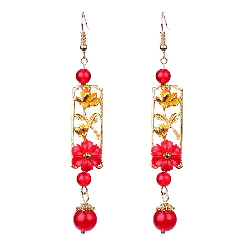 

Длинные темпераментные серьги в китайском стиле в стиле ретро красный