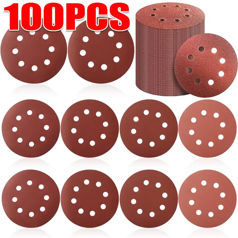 100PCS Sanding Discs 8Holes Hook and Loop Adhesive Sandpaper 125mm 80~3000 Grits For Random Orbital Sander Abrasive Sheets Tools