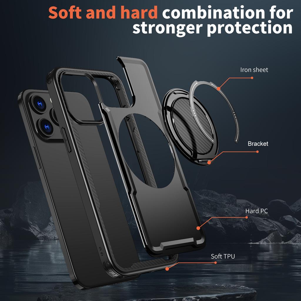 For iPhone 13 Pro Max Case Compatible with MagSafe TPU + PC Phone Cover with Damping Rotating Stand