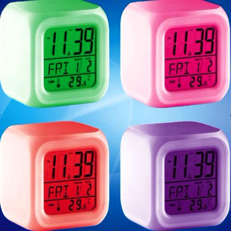 Sifang Clock Colorful Color Changing Ten Thousand Alarm Clock Luminous Clock Silent Electronic Clock Small Alarm Clock Desktop Perpetual Calendar