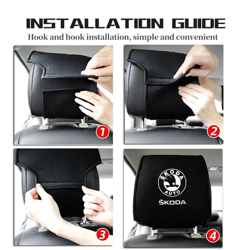 AAFO1 Car Styling Suede Seat Back Headrest Pillow Cover Dustproof Pad Accessories For Skoda Fabia 1 2 Octavia A7 RS Superb Rapid Yeti