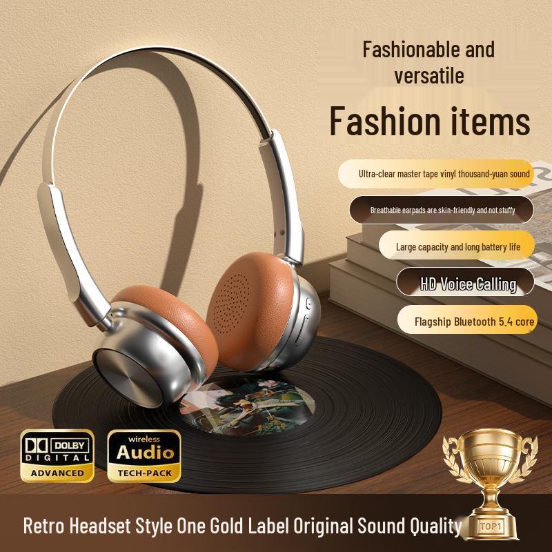 

Retro Myllard Metal Bluetooth 5.4 Over-Ear Headphones with Super Long Battery Life коричневий/срібний
