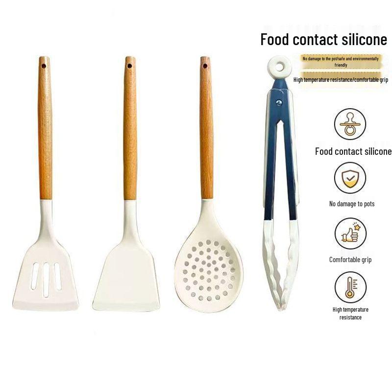 Silicone Spatula & Ladle Set with Wooden Handle for Home and Baby Food Preparation - High Quality, Stylish Design
