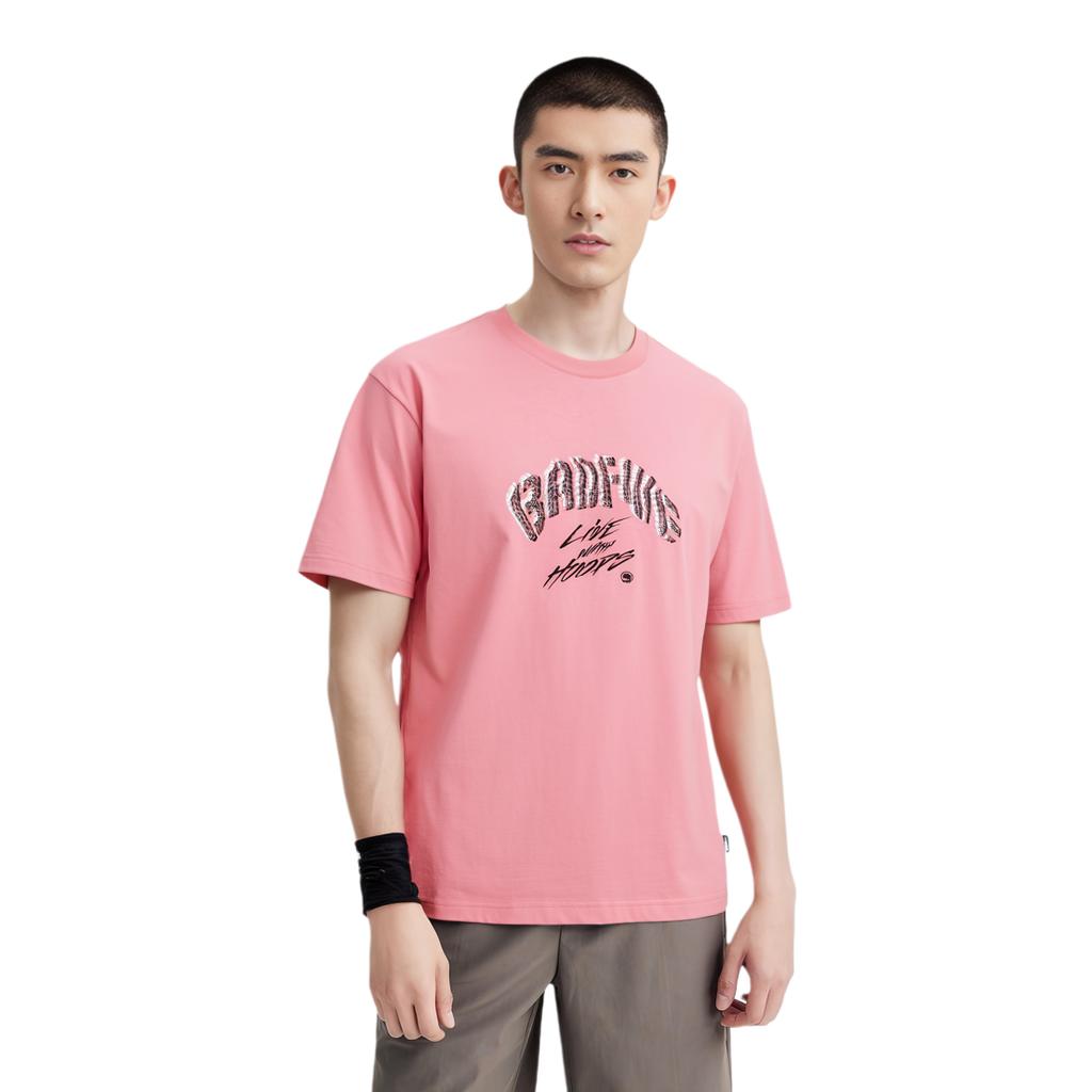 Li-Ning Badfive Letter Print Crew Neck T-Shirt Men Tops Apricot Pink AHSU427-6