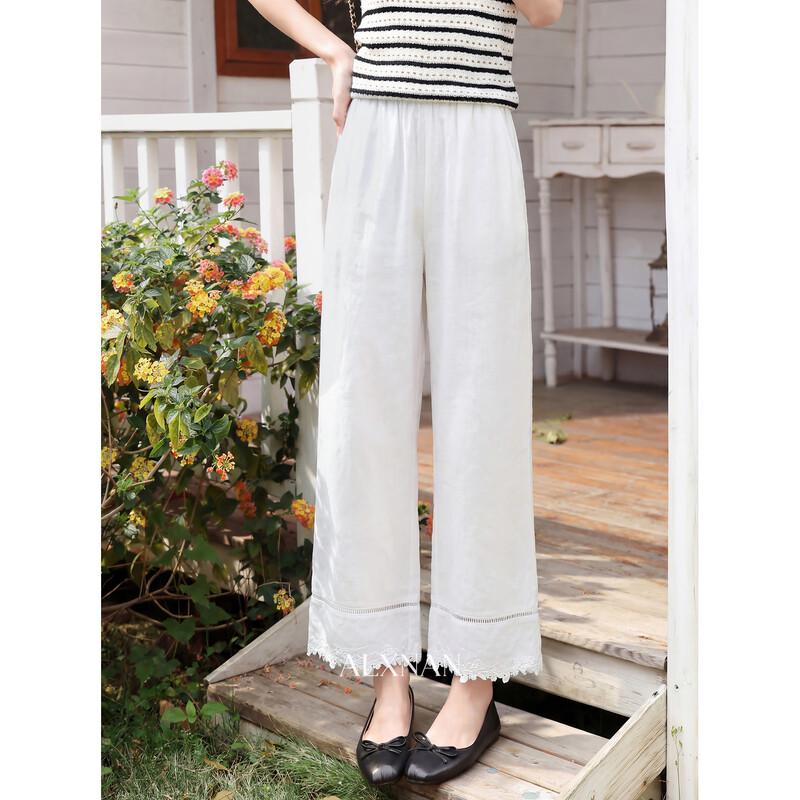 Lu Xiangnan Women s Apricot Wide-Leg Cropped Casual Pants L