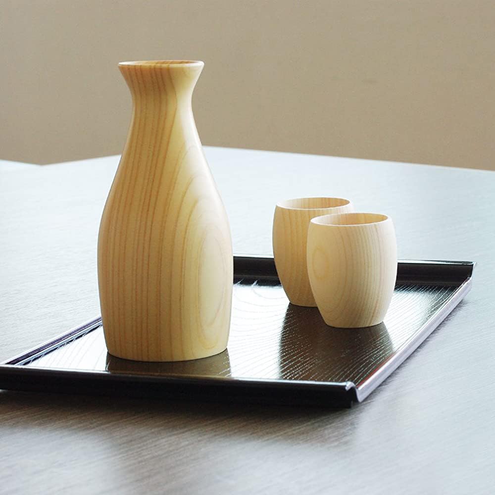Enjoy the refreshing aroma of hinoki cypress with this wooden sake Includes a 120ml tokkuri and two 45ml guinomi Made in Enjoy the beautiful wood