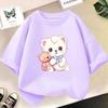 Cute Cat T-shirt In Cup Summer Short Sleeve Casual Tees Girls Top Kids Kawaii Clothing