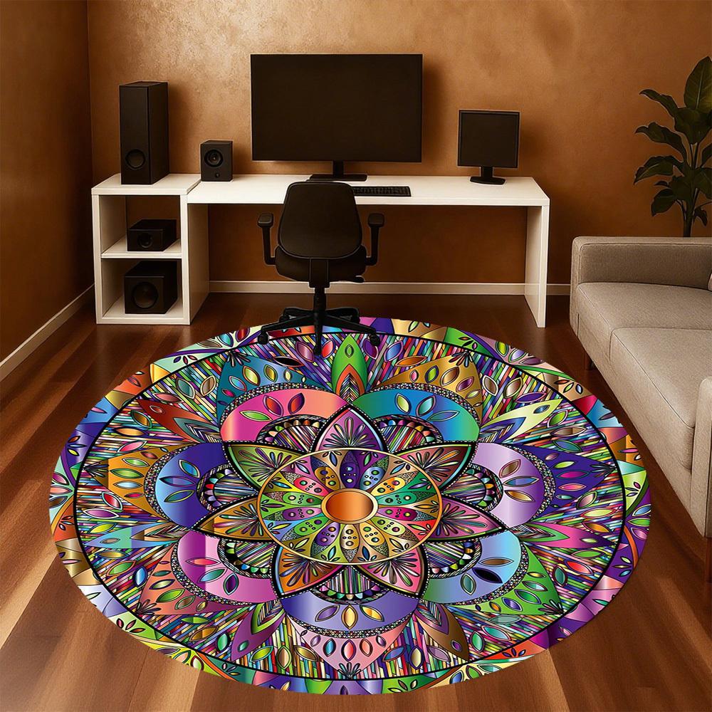 1pc Mandala Colorful Round Chair Mat Area Rug - Non-Slip, Floor Mat for Office, Bedroom, and Indoor Decor C1118077
