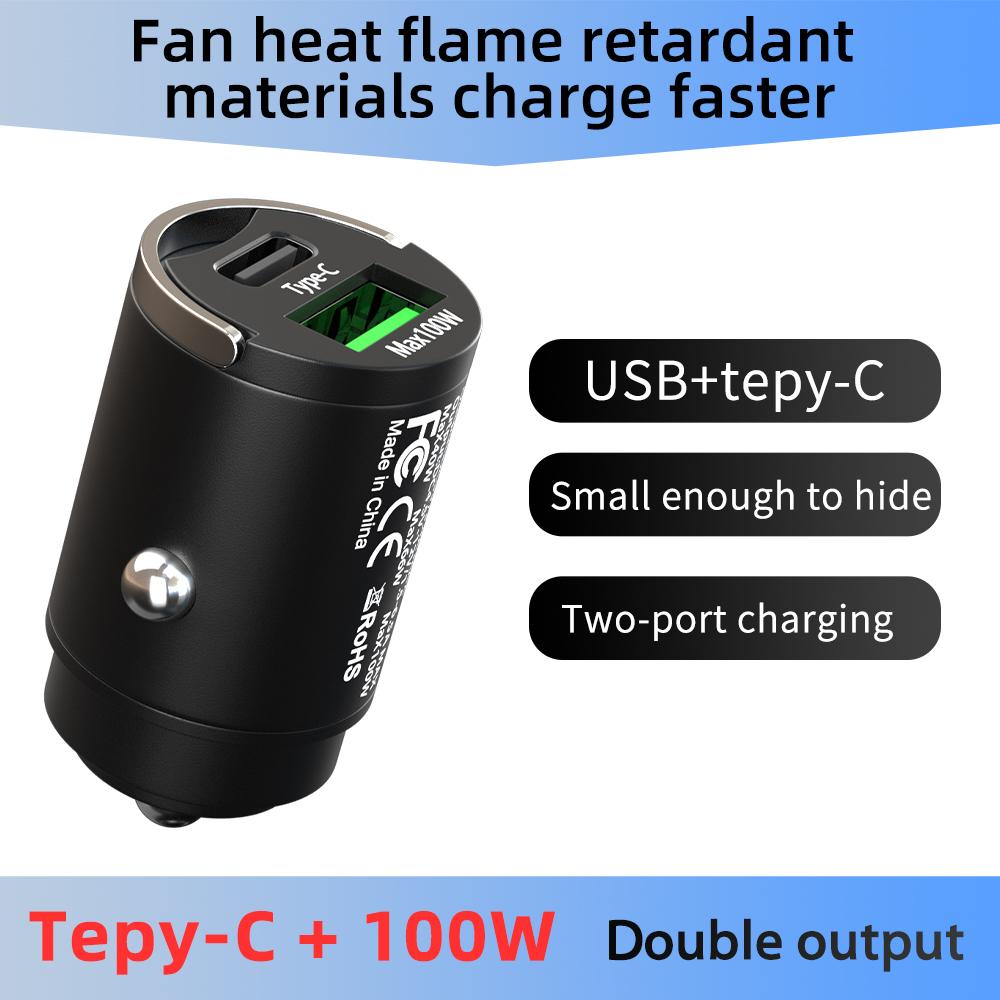 100W Mini Car Charger Dual Ports USB Fast Charge Type C PD Car Adapter for iPhone 14 13 12 Xiaomi Huawei Samsung QC3.0