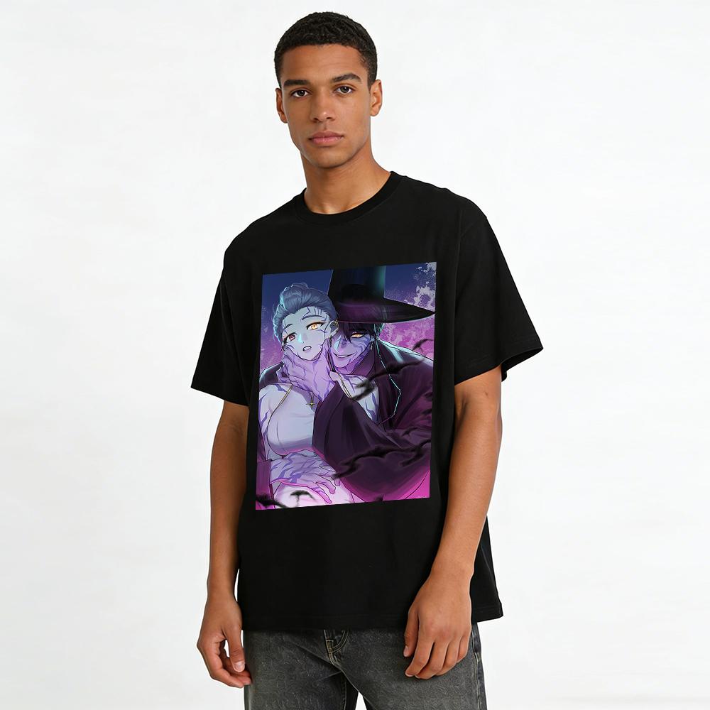 Dunkler Stil Fluchmuster Paar Print Oberteil Trendige Subkultur Street Locker Lässiges T-Shirt Für Männer Frauen Reines Baumwoll-T-Shirt