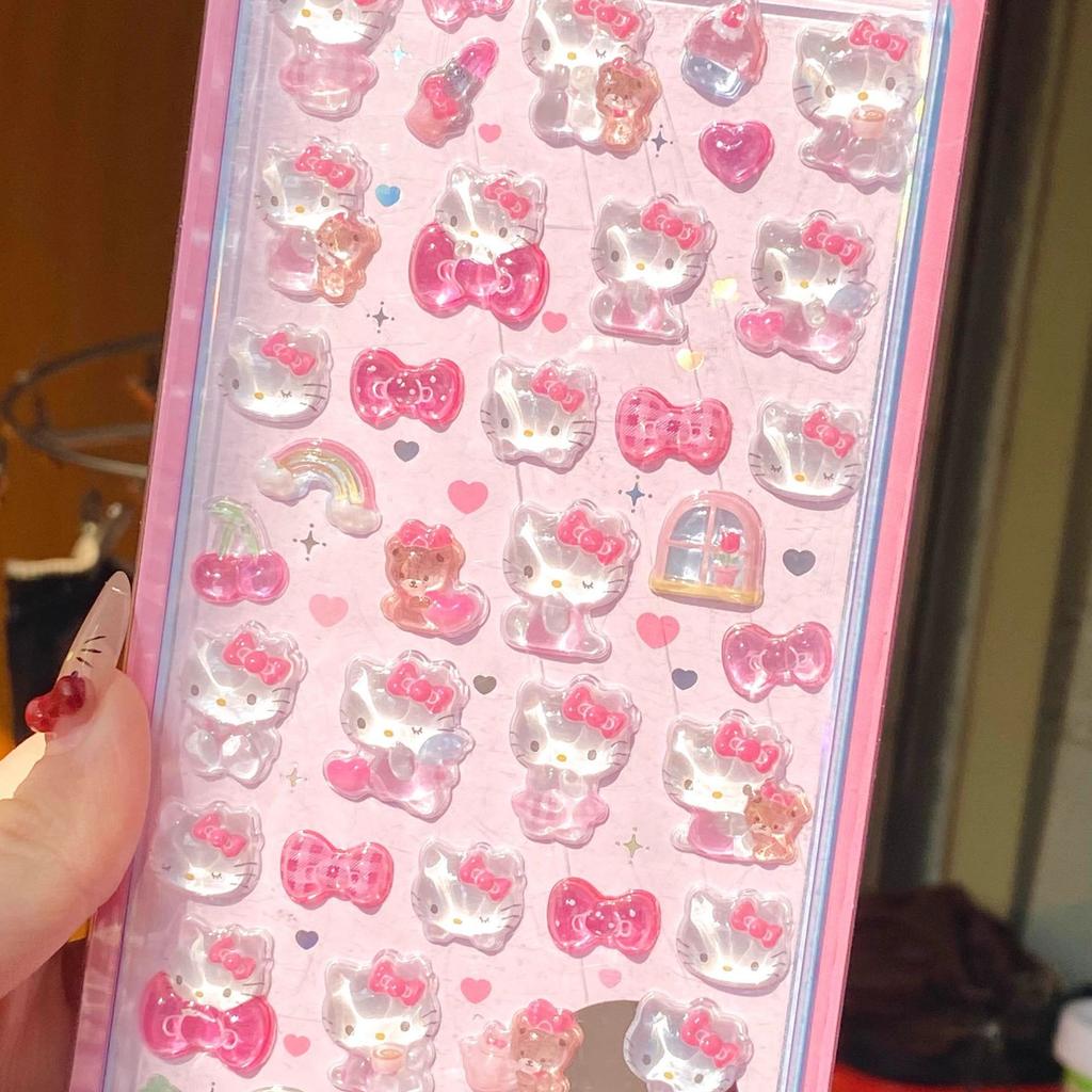Hello Kitty 3D Stickers Anime Student Cinnamoroll Melody Cartoon Phone Relief Stickers Furniture Decoration Women Accessories