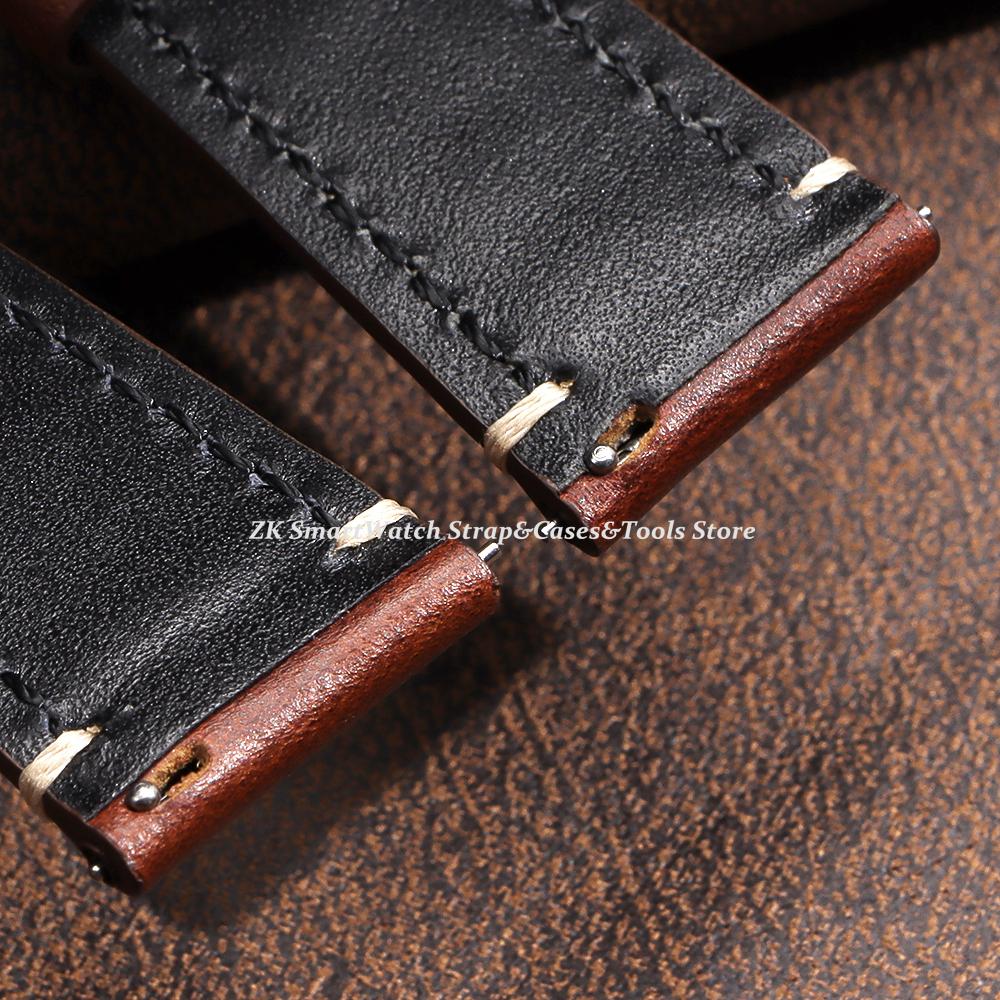 Vintage Calfskin Watch Strap 20mm 22mm 24mm Handmade Stitching Cowhide Watchband Stainless Steel Butterfly Clasp Bands with Box