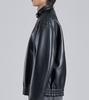 Button Seoul Vegan Leather Neck Webbing Point Biker Jacket (Black)