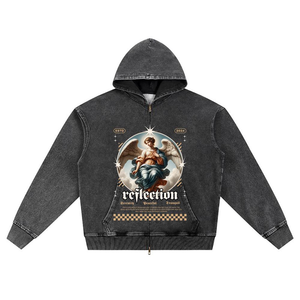 

Худи на молнии из вязаного денима с принтом DTG Angel Streetwear Brother S