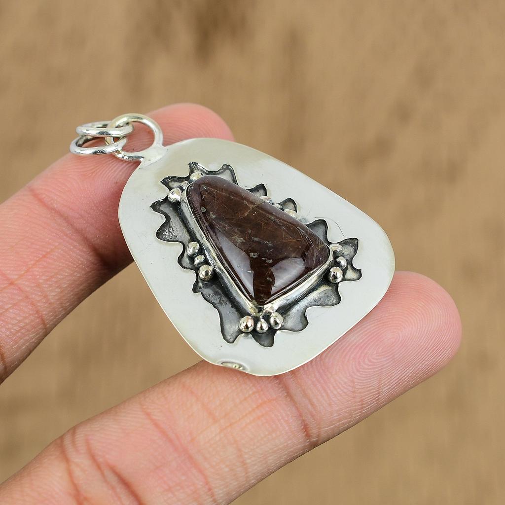 Natural Golden Rutile Gemstone Pendant 925 Sterling Silver Jewelry For Women