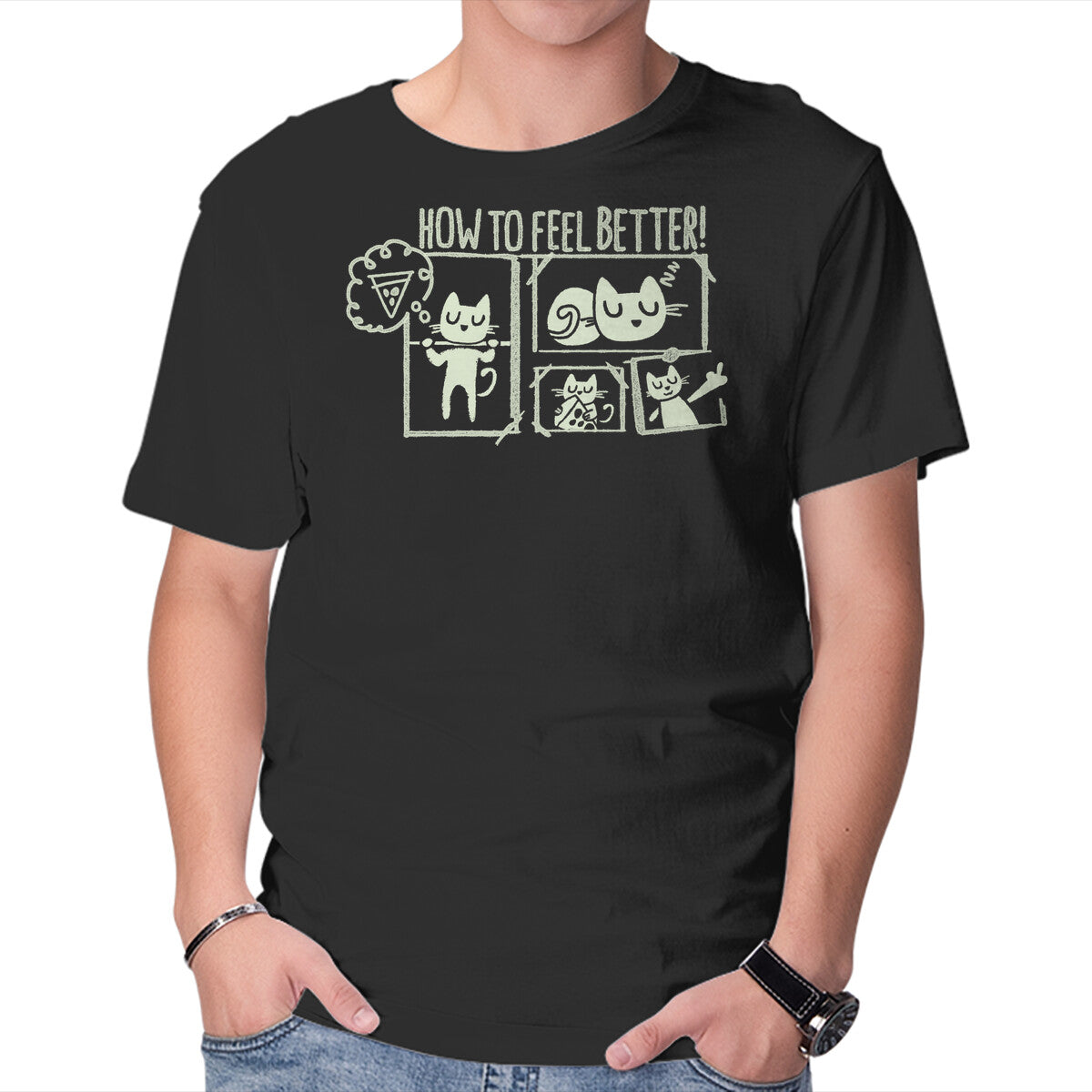 Unisex Crew Neck T-Shirt How To Feel Better Graphic Short Sleeve Casual Tee XXXL