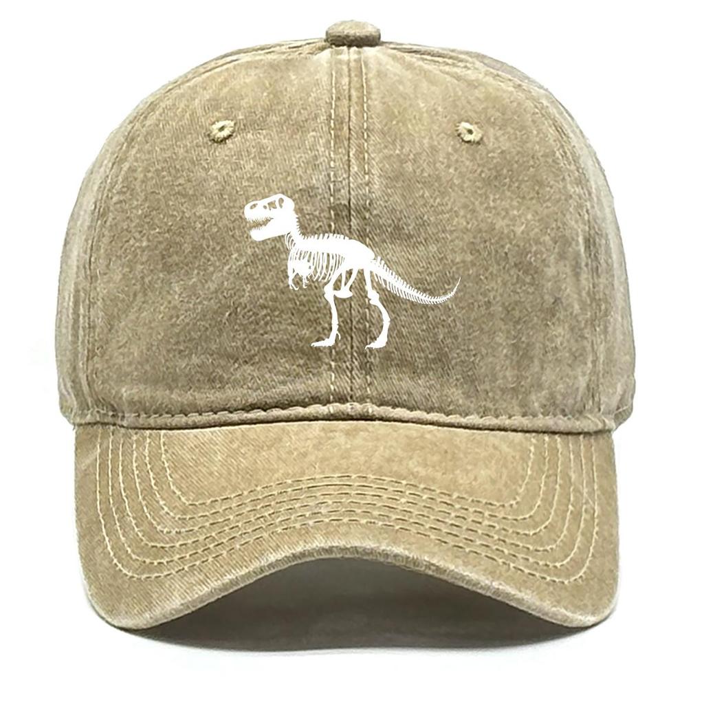 Pure White Dinosaur Print Snapback Sun Hat, Animal Trucker Hat Adjustable Buckle Cotton Hip Hop Sunshade Adjustable Baseball Cap