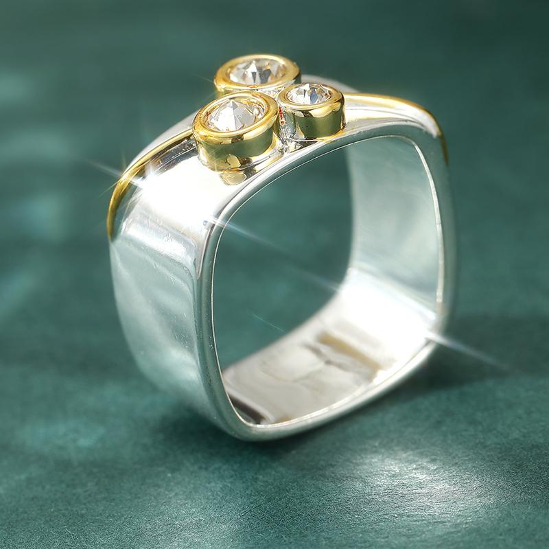 Vintage Hand Carved Women's Ring Creativity Two Color Metal Geometry Daily Wear Party Jewelry Anniversary Gift