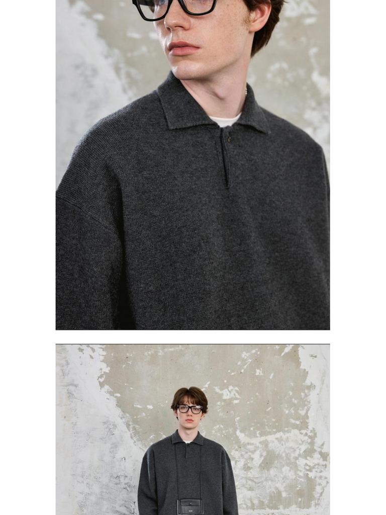 Men's Slim Fit Lapel Polo Knit Sweater - Long Sleeve, Trendy Korean Style for Autumn and Winter