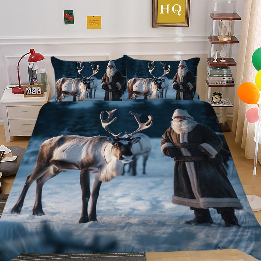 Jultomte Älg 3D-tryckt Polyester Örngott Täcke Två- eller Tredelat Set Tillgängligt