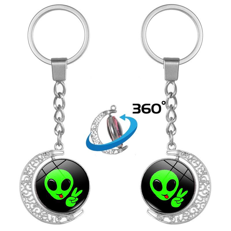 Green Alien Double-Sided Rotating Pendant Keychain - Gift & Souvenir