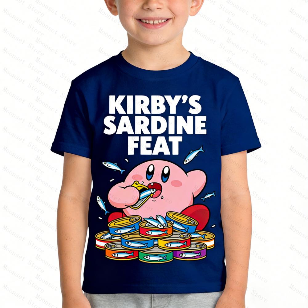

Kids Kirby T-Shirt Cute Sardine Feat Casual Short Sleeve Breathable Tops Fashion Cartoon Game Tees for Boys Girls T-shirt 150