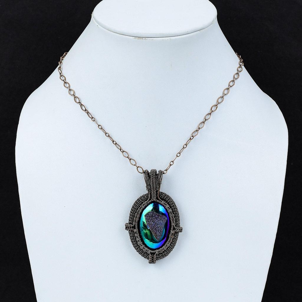 Titanium Druzy Pendant Copper Wire Wrapped Pendant Handmade Stylish Pendant Titanium Druzy Jewelry Gemstone Pendant Copper Jewelry For Gift
