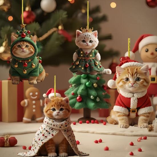 Cute Cat Christmas Ornament Acrylic Christmas Tree Ornament 2D Flat Cartoon