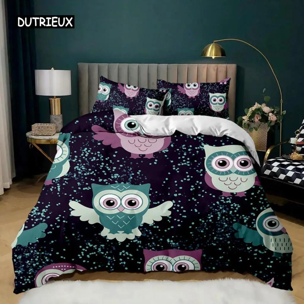 Comforter Owl Cute Owl And Stars Decor Comforter Outer Space Kids Cute Animal Polyester Qulit