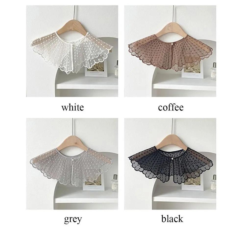 Fake Collar Blouse Detachable Collar For Women Clothes Accessories Fashion Ladies Shirt Collar Pearls Lace Embroidered Shawl
