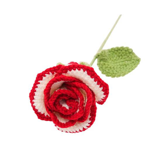 Handmade Crochet Rose Flower Knitted Rose Bouquet with Leaves Valentine's Day Anniversary Birthday Artificial Rose Gift for Women Teacher Mom Friend