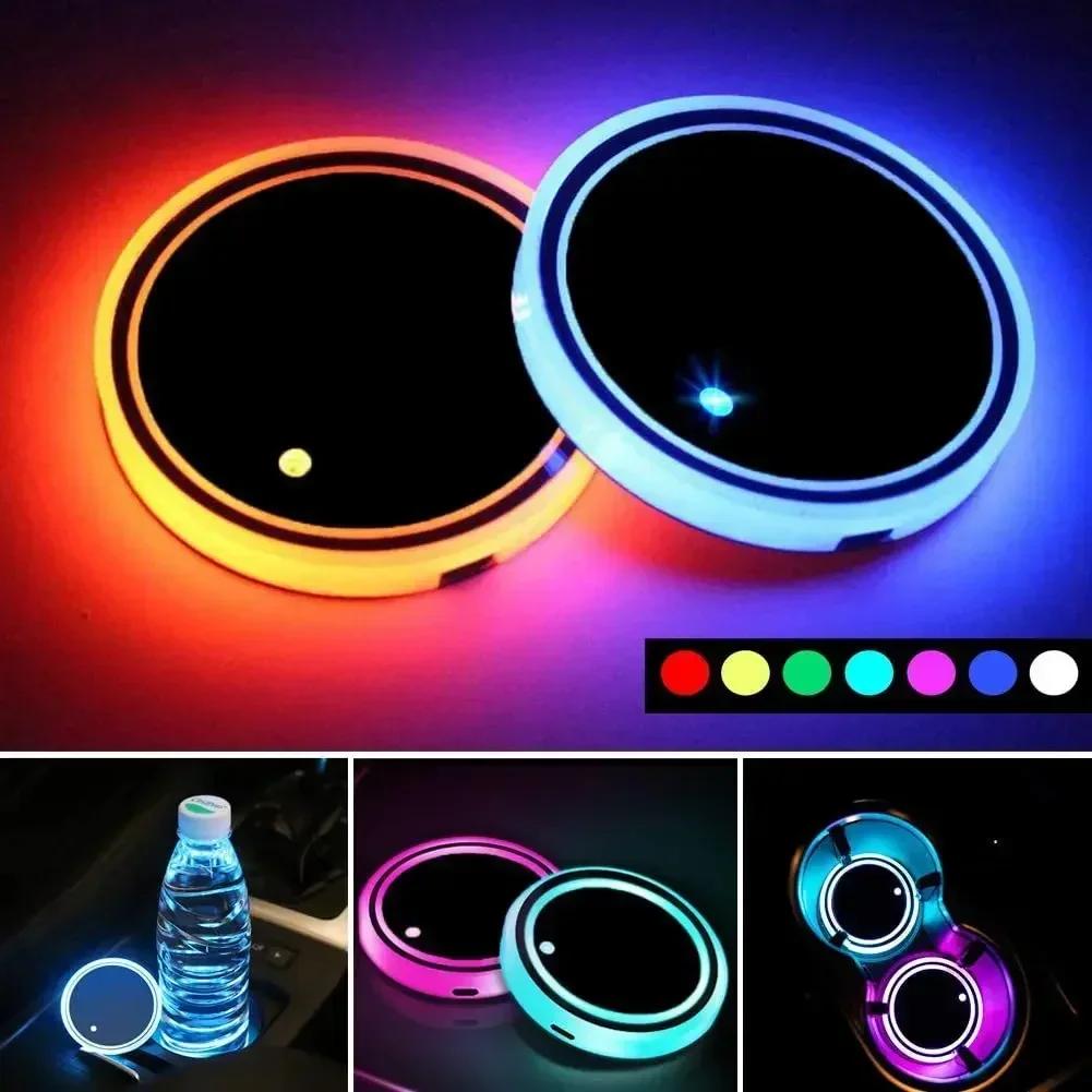 Colorful car luminous water cup pad LED car interior breathing night light central control car anti-skid pad ambient light