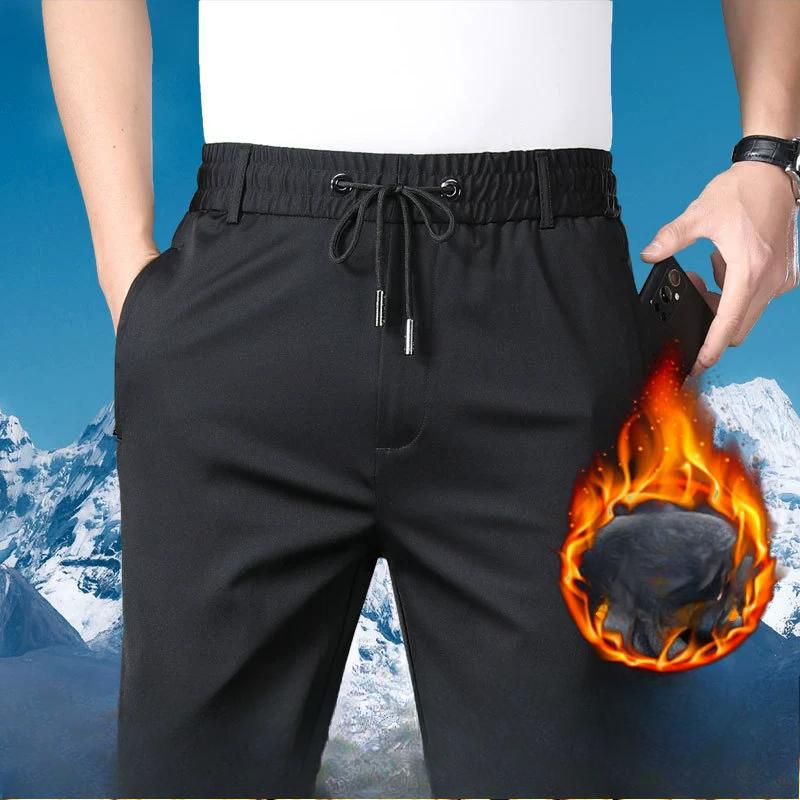 

Весенне-осенние плотные эластичные мужские повседневные брюки с высокой посадкой, облегающие прямые эластичные деловые брюки, мужские брюки S чёрный