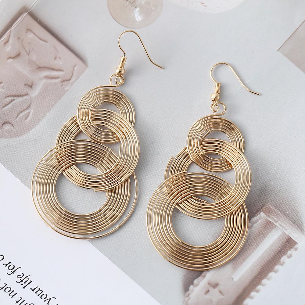 European & American Retro Multi-layer Metal Circle Earrings - Personalized Long Statement Drops