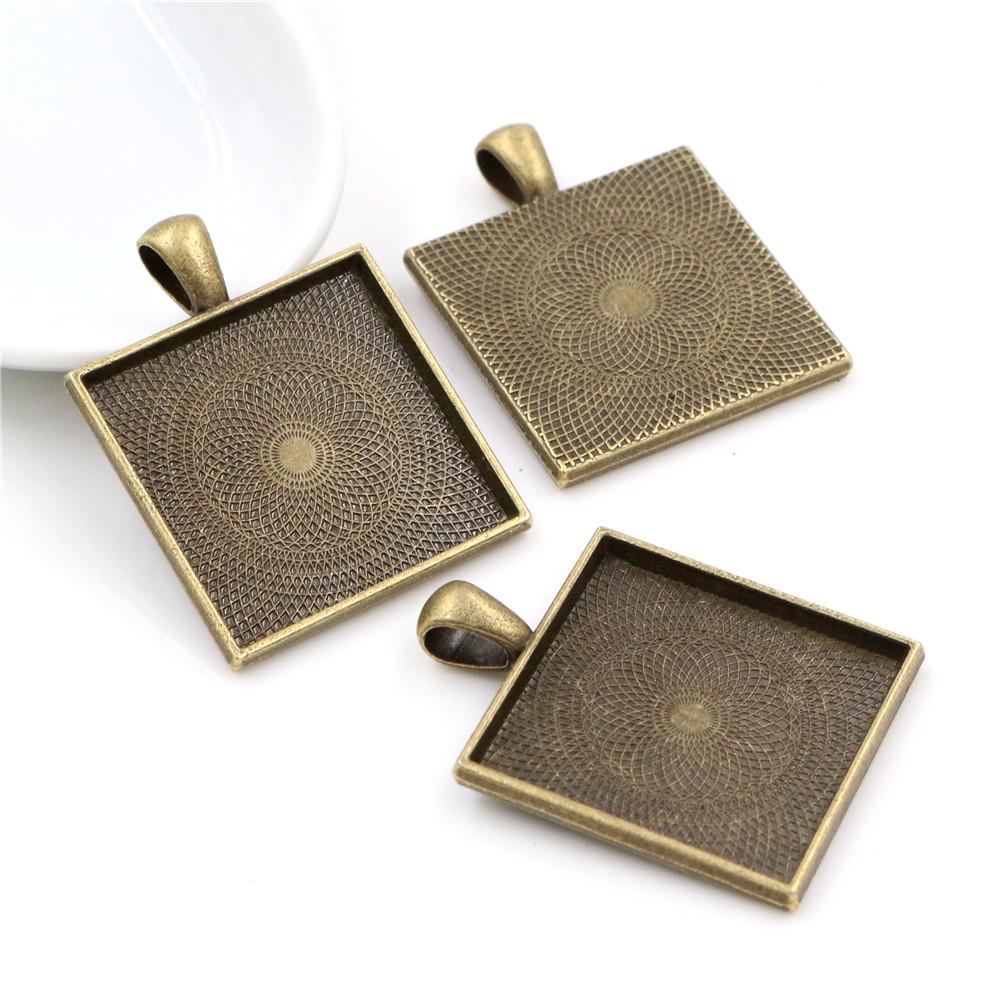 New Fashion 5pcs 25mm Inner Size 7 Colors Plated Square Cabochon Base Setting Charms Pendant,Fit 25mm Square Glass Cabochons
