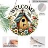 2D Flat Birdhouse Floral Welcome Doorplate, Aluminum Decorative Sign and Plaque, Various Sizes. Colorful Birds and Flowers, Rustic Farmhouse Hanging