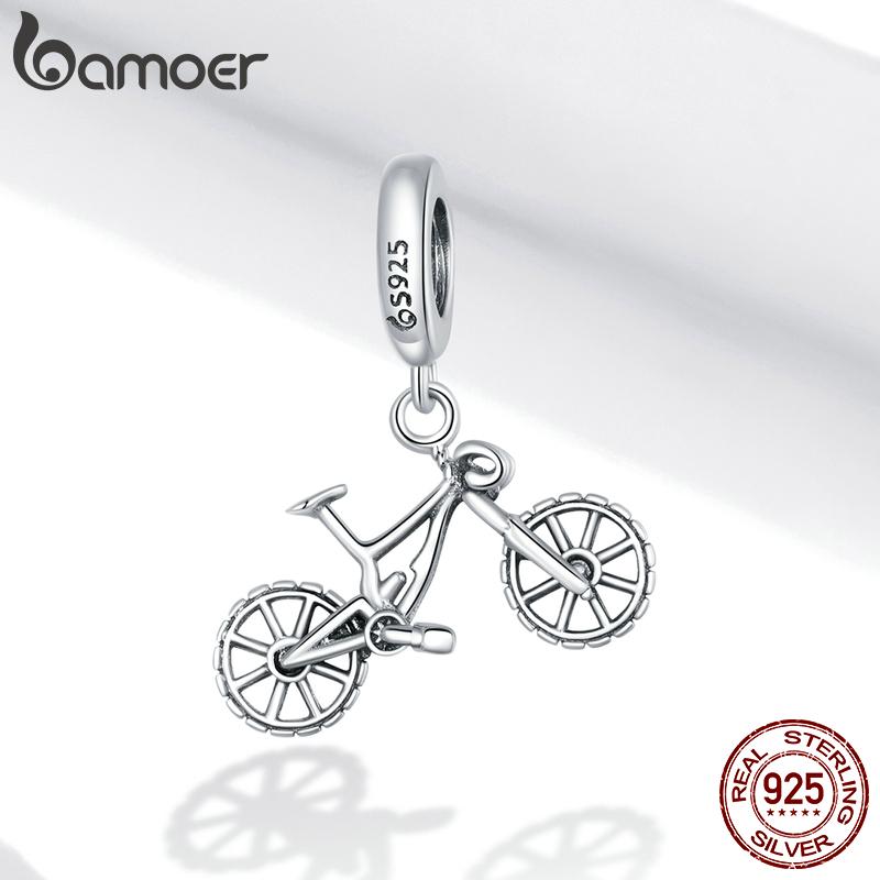bamoer Authentic 925 Sterling Silver Charm for Women Bracelet or Bangle Mountain Bike Dazzling Beads DIY Jewelry make BSC384