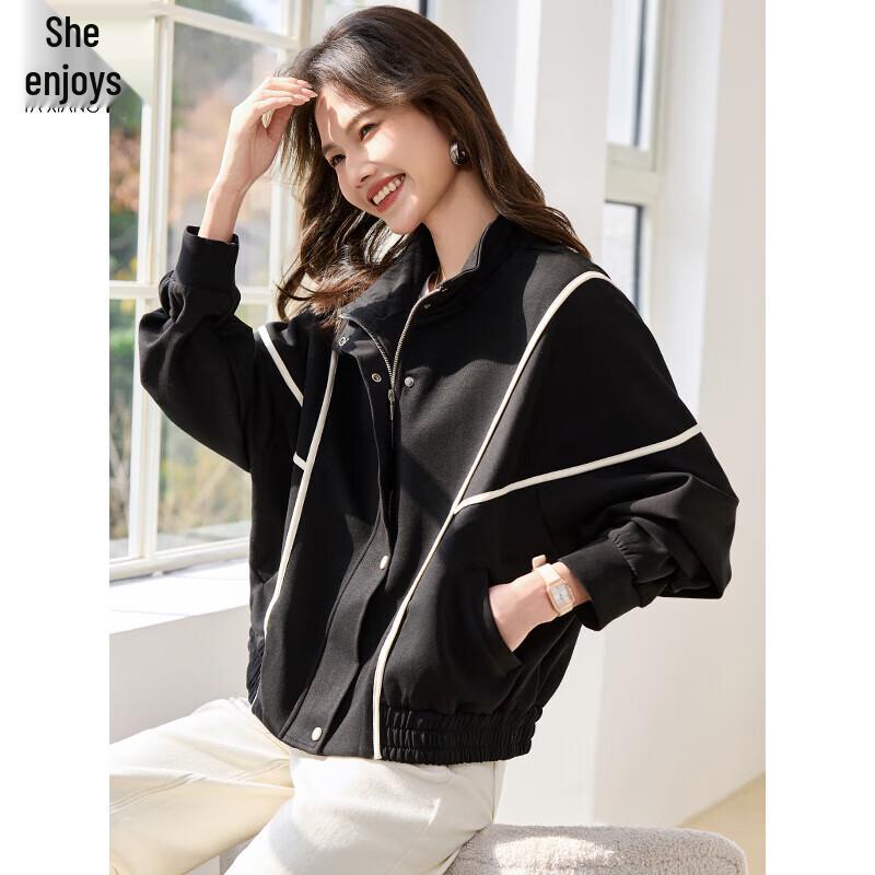 

Women s Black & White Color Block Patchwork Short Jacket XL