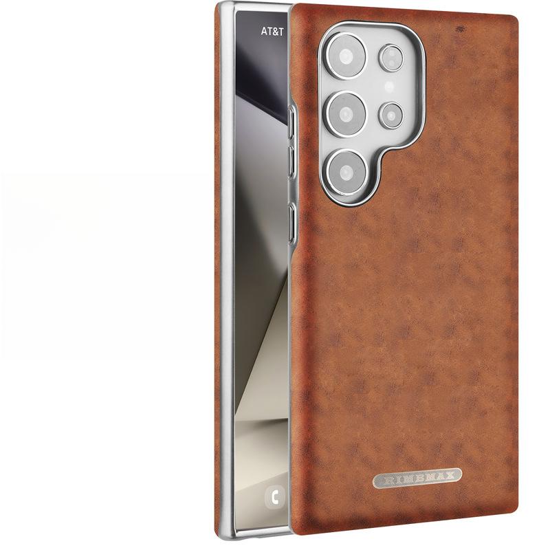 Suitable for Samsung S24ultra Phone Case Oil Wax Magnetic Attraction Samsung All-inclusive S25u Business 25p High-end Leather Case