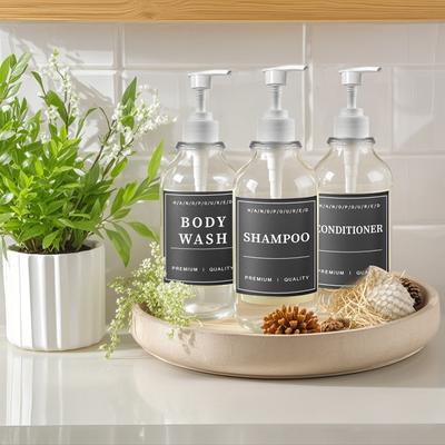 500ml Şeffaf Losyon Şişesi Doldurulabilir Şişe Etiketli Losyon Şişesi Duvar Braketleri Şampuan Saç Kremi