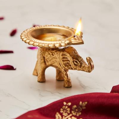 Decorative Handcrafted Metal Elephant Diya for Puja | Tealight Candle Holder for Home Décor & Gifting