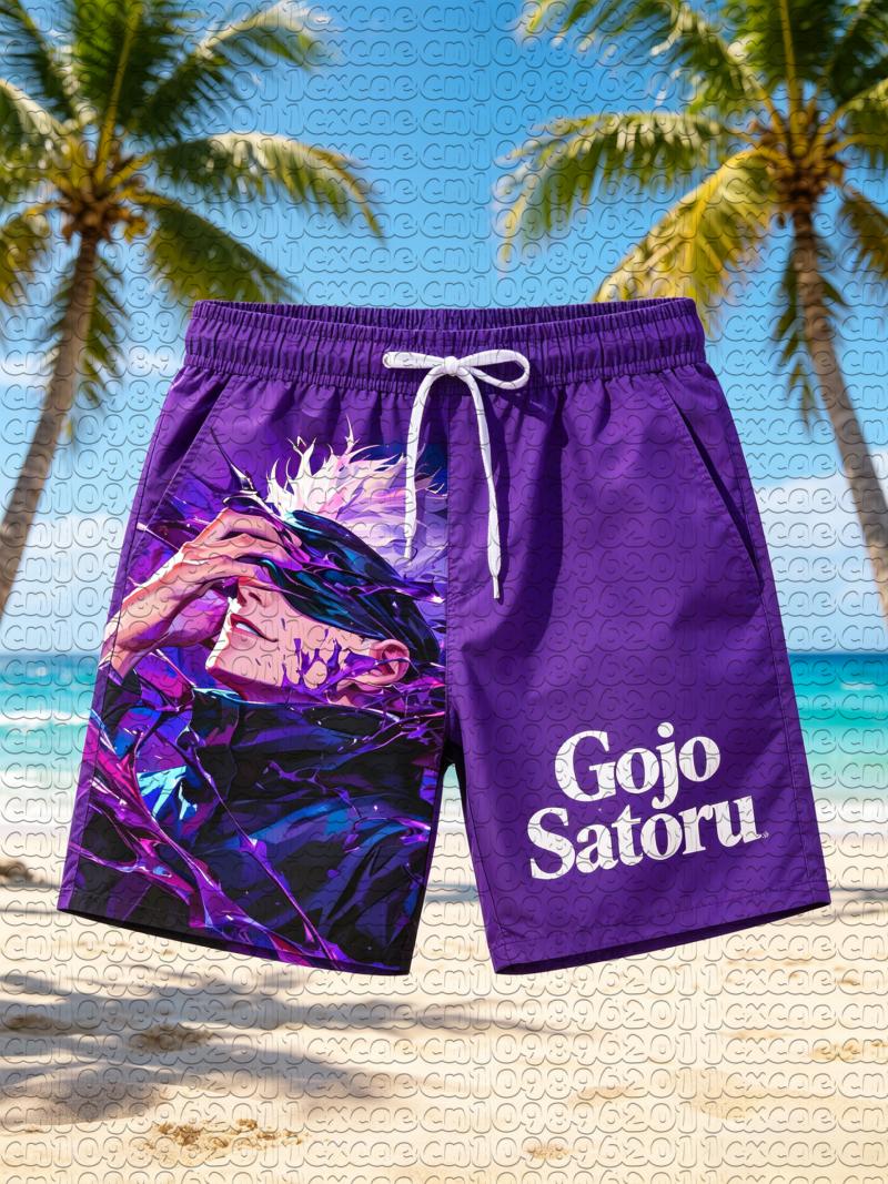 Zomer Anime Jujutsu Kaisen Satoru Gojo Kleurverloop Sneldrogend Strand Zwembroek Unisex Mannen Vrouwen Manga Casual Boardshorts 120