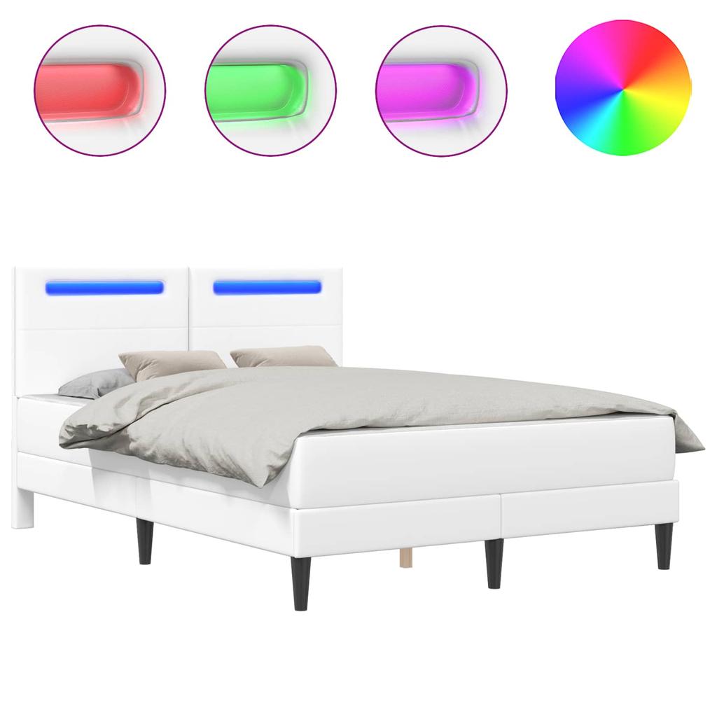 LED Strip Light Bed Frame In White 140 X 200 Cm Faux Leather